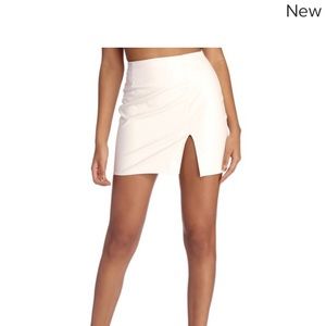 White mini leather skirt